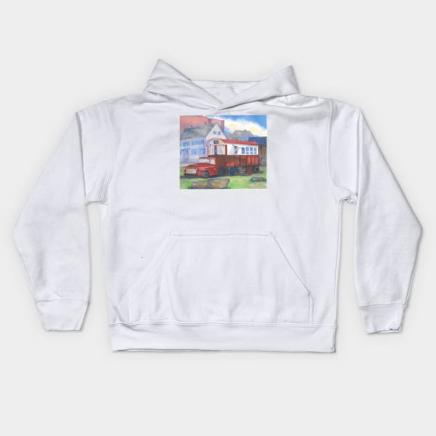 Gilley&#39;s Lunch Wagon in Portsmouth NH Kids Hoodie by ROSEANN MESERVE 